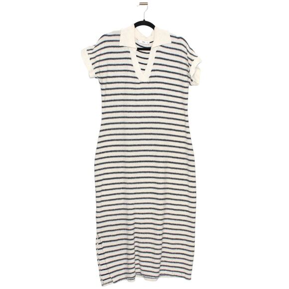 Mango MNG Striped Navy & Cream Maxi Knit Dress Size Large - Picture 1 of 7